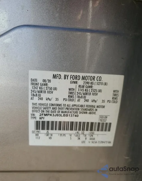 2020 Ford Edge Sel from USA, damaged, VIN 2FMPK3J93LBB13740